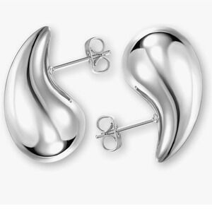 Waterdrop Earrings Teardrop Pierced Chunky White Gold Plated Small